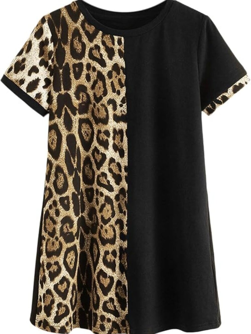Floerns Girls' Colorblock Leopard Black  Patchwork Dress 10 Years